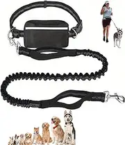 Upliftjoys Dog Leash, Hands Free Dog Leash with Zipper Pouch, Dual Padded Handles Leashesfor Medium & Large Dogs,Retractable Adjustable & Reflective Design (Black,1 Leash)