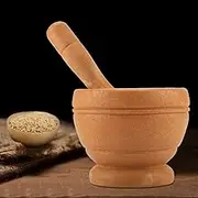 Manual for The Kitchen Tools for Stark Plastic Mortar Set in Slightly Ground Garlic and Ginger, for Squeezing and Pills, Ecological Material. (Wood Color)
