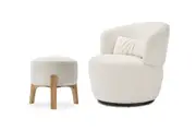 Amber Bouclé Swivel Chair with Kit Bouclé Stool