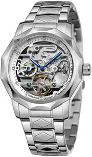 Forsining 199A Luxury Design Skeleton Transparent Golden Stainless Steel Mens Automatic Mechanical Male Watch Limited