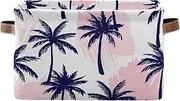 Navy Blue Palm Trees Fabric Organizing Bin, Decorative Rectangle Nursery Organizer Storage