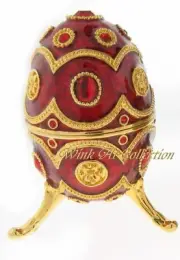 Ruby Red Egg Shaped Enameled Bejeweled Music Box