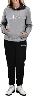 [Tsmile] Sweatsuits for Women Set 2 Piece Hoodie Track Suits Print Sweatshirt Tracksuit Jogger Sweatpants Y2K Sportswear Set, #01 Grey, 3X-Large