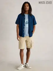 White Stuff Blue Keswick Short Sleeve 100% Linen Shirt (W26338) | $113
