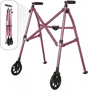 Able Life Space Saver Walker, Lightweight Folding 2 Wheel Travel Walker for Seniors with Fixed Wheels, Regal Rose