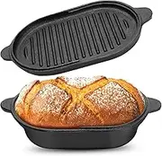 Teenyyou Cast Iron Bread Pan with Lid Pre-Seasoned Dutch Oven 5.7QT Non-Stick Bread Loaf Pan, Sourdough Artisan Baking Pots for Baking Roasting(2-In-1)