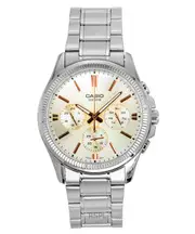 Casio Enticer Quartz MTP-1375D-7A2V Mens Watch Analog Stainless Steel Silver Dial 12/24 Day/Date Display 50M