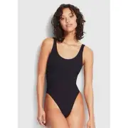 BNWT SEAFOLLY Black Retro Tank Malliot Swimsuit Onepiece Bather - Size 16