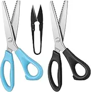 Vutyvve Pinking Scissors, Craft Scissors Set, Professional Tailor Sewing Craft Serrated Scissors 2 Pairs 9.2 Inch Tip Scissors, 1 Pair 4.1 Inch Thread Cutting Clippers, Celestial Blue, Black, Set of 3