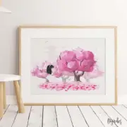 Baby, Girl Nursery Bedroom Wall Art Prints Watercolour oriental, floral, swing