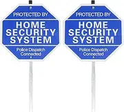 AzReference 2-Pack Protected By Home Security System Signs for Yard - Police Dispatch Connected Warning Sign with Ground Stake - 40 mil Reflective Aluminum - UV Protected