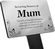 Mum Memorial - Remembrance Plaque Ground Stake, Silver Coloured with Butterfly Design, Waterproof and Hard Wearing, Outdoor, Grave Marker, Tribute, Plant Marker