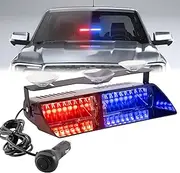 Red/Blue LED Dash Police Emergency Strobe Light Bar, 12V Windshield Visor Firefighter Flashing Safety Warning Lights for Trucks, Vehicles, Car