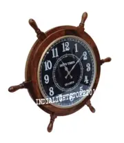 24" Wooden Ship Wheel Wall Clock Nautical Antique Maritime Style Clock Decor