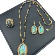 Handmade natural abalone shell ring earrings pendant set Wedding Crystal