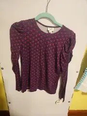 NWT Girls XL(14/16) Colorful Planet Cinched Long Sleeves Rayon Blouse Purple