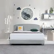 Curved King Bed Deluxe Headboard BedHead Linen Fabric Stone Grey