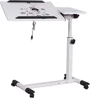 Bedside Desk C-Shaped Base Laptop Desk Home Office Days Overbed Table, Mobile Lap Table, Cart with Mouse Board, Adjustable Height, 360° Swivel and 180° Tilt Wheels Side Table Comfortable Anniversary