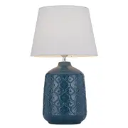 Baci Modern Table Desk Lamp Light Fabric Ceramic Blue White Gloss