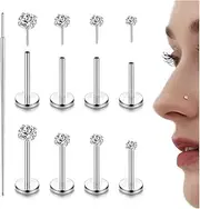 [Kakonia] 14K Gold Filled Threadless Nose Studs CZ Nose Rings for Women Men 316L Surgical Steel Labret Studs Lip Rings Push in Flat Back Stud Earrings CZ Nose Nostril Tragus Helix Piercing Jewelry