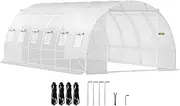 VEVOR 6.1x3x2.1m Walk-in Tunnel Greenhouse, Portable Plant Hot House with Galvanized Steel Hoops, 3 Top Beams, Diagonal Poles, 2 Zippered Doors & 12 Roll-up Windows, White