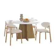 Enid Round Table with 4 Audrey Dining Chair Set - Beige