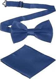 [uxcell] Bow Tie for Men, Adjustable Bow Ties with Pocket Square Solid Color Triple Fold Pre-tied Bow Ties Sets for Wedding, Parties, Dinner, and Business (Blue)