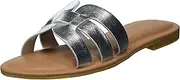 [The Drop] Women's Monika Flat H-Band Slide Sandal, Silver, 9
