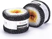 1 Ball YarnArt Flowers Moonlight Glitter Cotton Yarn, Soft, Rainbow Crochet, Metallic Lurex Handknit Shiny, Silvery Cake, Multicolor Cotton, Weight 9.17oz Length 1093 Yards, Sport Yarn 3259