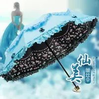 在飛比找樂天市場購物網優惠-甜美雙層花邊蕾絲公主洋傘兩用晴雨傘女神遮陽傘防紫外線太陽傘仙