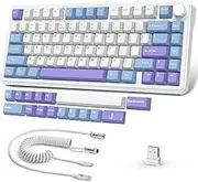 AJAZZ x ATTACK SHARK X85 Mechanical Seal Keyboard, 75% Wireless Gaming Keyboard with Button, 5-Layer Padding, 2.4G Wireless/Bluetooth/USB-C, Hot-Swap Linear Switch, RGB, for PC, Mac (White Purple)