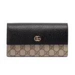 【GUCCI 古馳】GG MARMONT CONTINENTAL 雙G 掀蓋 皮夾 卡夾 長夾 米色 烏木色 黑色 456116