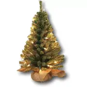 Pre-lit Artificial 18 Inch Pine Tree Burlap Sack Base Tabletop Christmas Tree