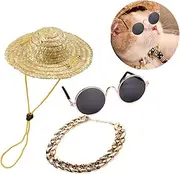 BUGUUYO Enchanting Fashion Kit 3pcs Dog Cat Decorations Hat Sunglasses Gold Necklace