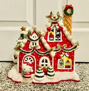 Hello Kitty Tea Light Candle Christmas Red Gingerbread House Blue Sky Clayworks
