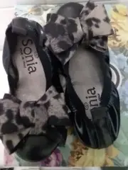 Sonia 3435 Vitello Blu/ Vernice Perl Stretch Flat with Bow SZ EU 24 US 7.5 NIB
