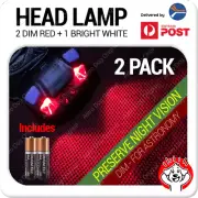 2 x Red Nightvision Astronomy Headlight / Head Torch / Headlamp with Duracells