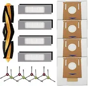 Replacement Parts for Ecovacs DEEBOT OZMO T9 T8 T5 T8 AIVI N8 N5 Series, Replenishment Kit Includes 1 Main Roller Brush, 4 Dust Bag, 4 Filters, 4 Brushes. (T8 Bags Not for Deebot T10)