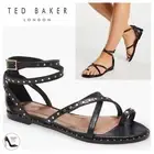 Ted Baker Mathar Black Croc Leather Ankle Strap Studded Gladiator Sandals 39.5 9