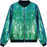 [Lars Amadeus] Sequin Varsity Jacket for Men's Zipper Party Disco Flip-Sequin Shiny Bomber Jackets