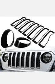 Front Grille Insert&Headlight Trim Cover for Jeep Wrangler JL JLU Unlimited (BB)
