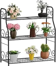 OVICAR Metal Plant Stand Rack - 3 Tier Indoor Outdoor Plant Display Shelf Flower Pot Holder For Garden Patio Balcony Porch Corner Living Room , Multiple Storage Shelf For Home Use (Black)