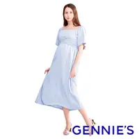 在飛比找蝦皮商城優惠-【Gennies 奇妮】法式氣質方領收腰綁帶孕婦洋裝-藍 (