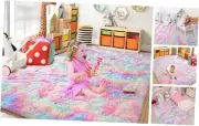 Cute Area Rug for Girls Bedroom Fluffy Kids Rug for Room 3x5 Feet Rainbow