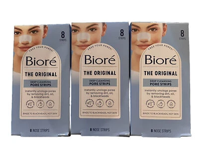 3-Pack Biore Original Cleansing Blackhead Remover Pore Strips 8ct (each pack)