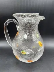 Crate and Barrel Zazz pitcher 97 oz Hand Blown Bubbles Multicolored Millefiori