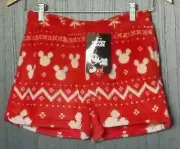 NEW Disney Mickey Mouse Women Plush Fleece Sleep Shorts Size S Red & Cream