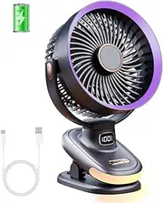 Reelau Auto Oscillating Fan 6-inch, Timer, Digital Display, Night Lights, Mini Oscillating Desk Fan, Battery Operated Clip On Fan 5 Speed Super Strong Airflow Desktop Fan Clip Fan for Home/Outdoor