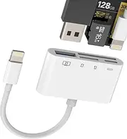 Lightning to USB SD Micro SD Card Reader Adapter 4-in-1 for iPhone 14 13 12 Pro Max TF Card Slot Charging Port for Apple for iPad Air Camera Flash Drive OTG Memory Stick Transfer Accessories Connector