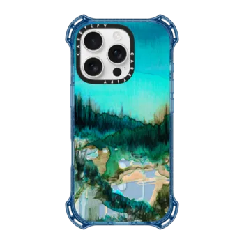 iPhone 16 Pro Bounce Case MagSafe Compatible NATURE REIGNS SUPREME 1, FOREST TREES AQUA TEAL GREEN WATERCOLOR ABSTRACT PAINTING